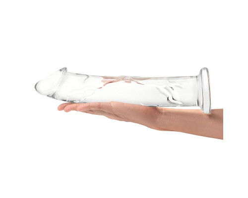 Заказать Большой стеклянный стимулятор 12’’ Glass Dildo With Veins   Flat Base - 28 см.