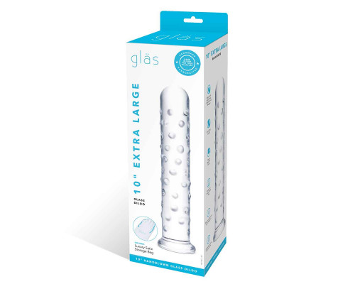 Заказать Прозрачный стеклянный фаллос с массажным рельефом 10  Extra Large Glass Dildo - 25,5 см.