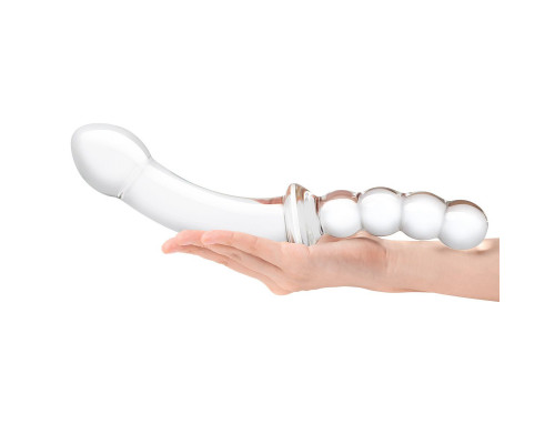Заказать Стеклянный двусторонний фаллоимитатор 12,5’’ Girthy Double Sided Dong With Anal Bead Grip Handle - 32 см.