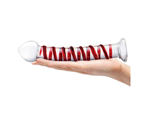 Заказать Прозрачный стимулятор с красной спиралью 10  Mr. Swirly Dildo - 25,4 см.
