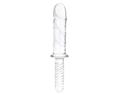 Заказать Стеклянный фаллоимитатор с рукоятью 11’’ Girthy Cock Double Ended With Handle - 28 см.