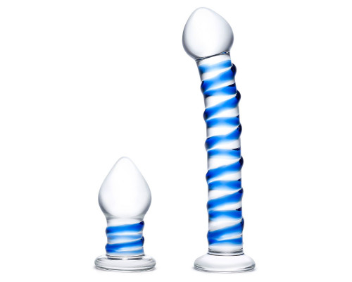 Заказать Набор из 2 стеклянных игрушек с синей спиралью Swirly Dildo   Buttplug Set