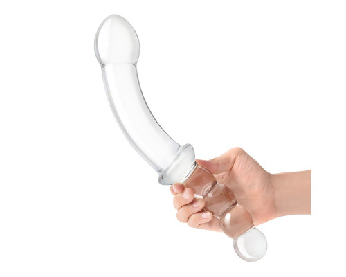 Заказать Стеклянный двусторонний фаллоимитатор 12,5’’ Girthy Double Sided Dong With Anal Bead Grip Handle - 32 см.