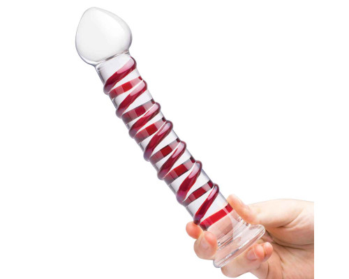 Заказать Прозрачный стимулятор с красной спиралью 10  Mr. Swirly Dildo - 25,4 см.