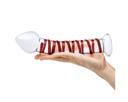 Заказать Стеклянный фаллоимитатор с красной спиралью Mr. Swirly - 20,5 см.