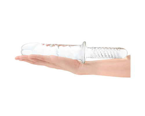 Заказать Стеклянный фаллоимитатор с рукоятью 11’’ Girthy Cock Double Ended With Handle - 28 см.