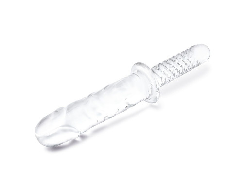 Заказать Стеклянный фаллоимитатор с рукоятью 11’’ Girthy Cock Double Ended With Handle - 28 см.
