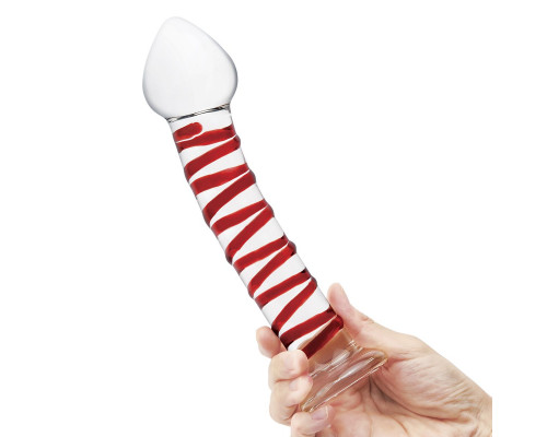 Заказать Стеклянный фаллоимитатор с красной спиралью Mr. Swirly - 20,5 см.