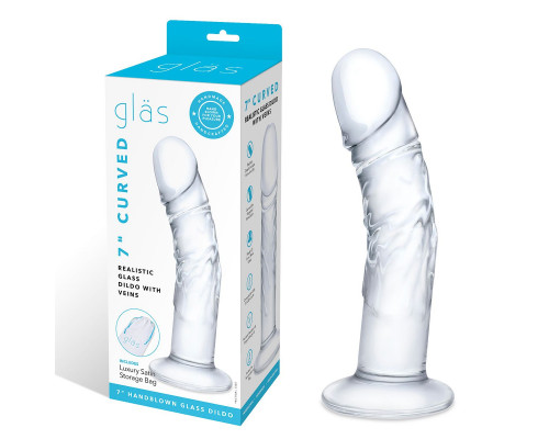 Заказать Стеклянный фаллоимитатор из стекла 7’’ Curved Realistic Glass Dildo With Veins - 15,9 см.