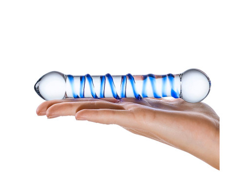 Заказать Прозрачный фаллос с голубой спиралью Spiral Dildo - 17 см.