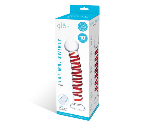 Заказать Прозрачный стимулятор с красной спиралью 10  Mr. Swirly Dildo - 25,4 см.