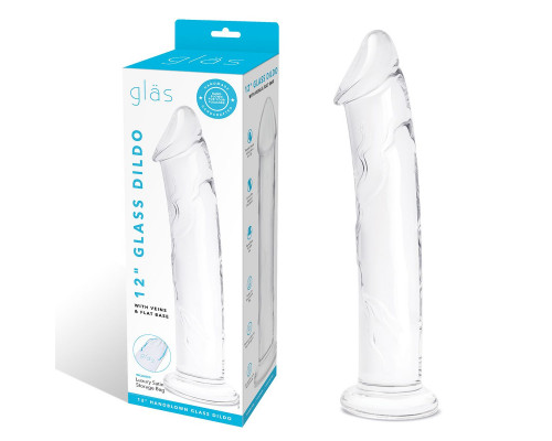 Заказать Большой стеклянный стимулятор 12’’ Glass Dildo With Veins   Flat Base - 28 см.