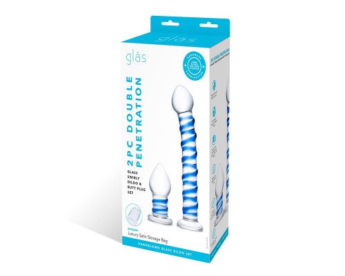 Заказать Набор из 2 стеклянных игрушек с синей спиралью Swirly Dildo   Buttplug Set