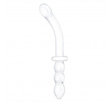 Изогнутый стеклянный фаллоимитатор 12’’ Girthy Ribbed G-Spot Glass Dildo With Handle Grip Double Ended - 30 см.