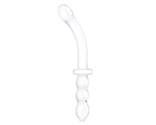 Заказать Изогнутый стеклянный фаллоимитатор 12’’ Girthy Ribbed G-Spot Glass Dildo With Handle Grip Double Ended - 30 см.