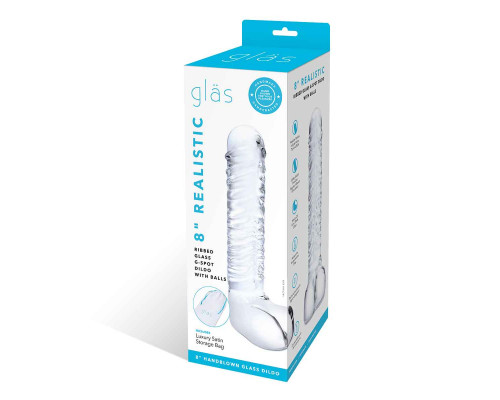 Заказать Прозрачный фаллоимитатор 8  Realistic Ribbed Glass Dildo - 20,3 см.