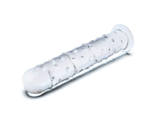 Заказать Прозрачный стеклянный фаллос с массажным рельефом 10  Extra Large Glass Dildo - 25,5 см.