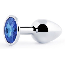 Анальное украшение SILVER PLUG SMALL с синим кристаллом - 7,2 см.