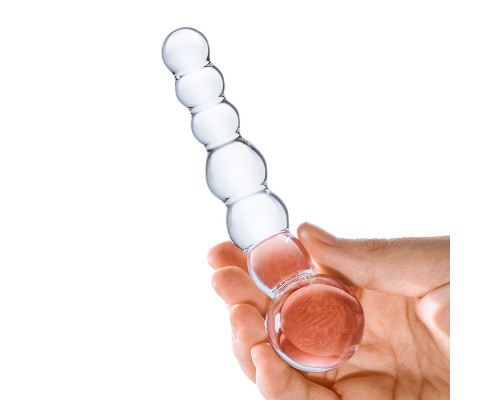 Заказать Изогнутный прозрачный стимулятор Beaded Dildo - 13 см.