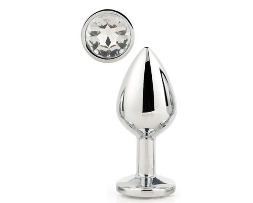 Серебристая анальная втулка с прозрачным кристаллом - 7,1 см.