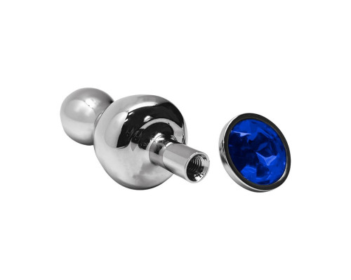 Серебристая анальная втулка Wooomy Lollypop M с синим кристаллом - 9,4 см.