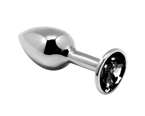 Заказать Серебристая анальная втулка с черным кристаллом Mini Metal Butt Plug Size M - 8 см.