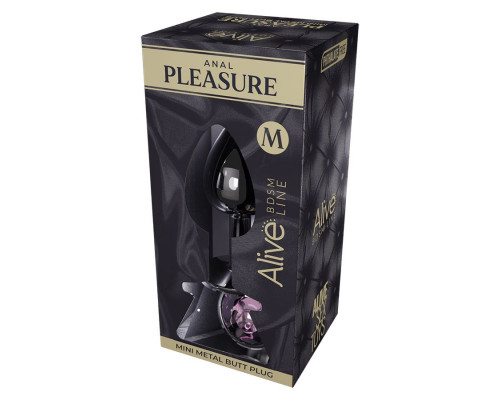Серебристая анальная втулка Mini Metal Butt Plug Size M с розовым кристаллом