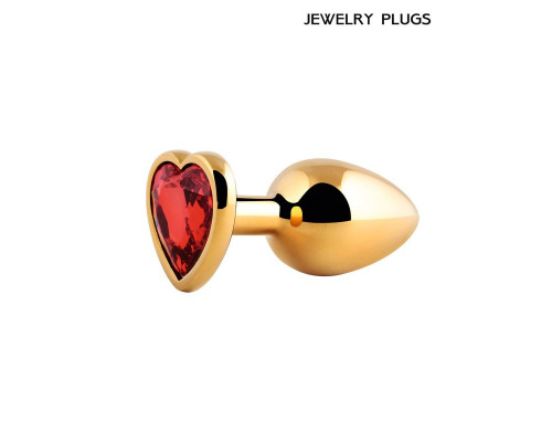 Золотистая анальная пробка с красным кристаллом - 9 см.