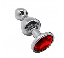 Серебристая анальная втулка Wooomy Lollypop Size S с красным кристаллом