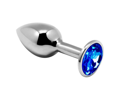 Заказать Серебристая анальная втулка с синим кристаллом Mini Metal Butt Plug Size M - 8 см.
