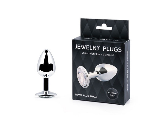 Заказать Серебристая анальная пробка с прозрачным стразом - 7,2 см.