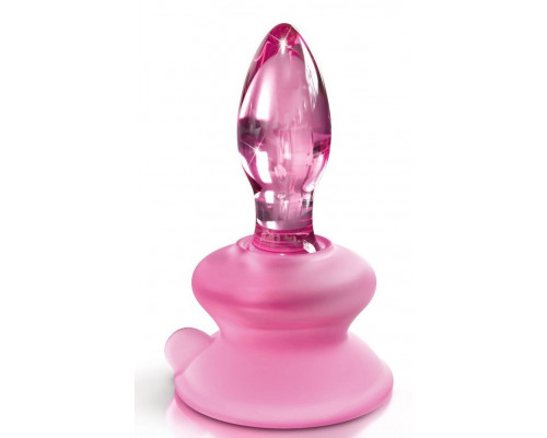 Розовая стеклянная пробка Icicles №90 с силиконовой присоской - 8 см.