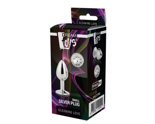 Серебристая анальная втулка с прозрачным кристаллом - 7,1 см.