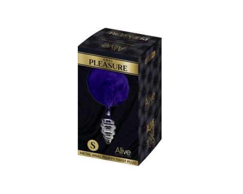 Анальная пробка Metal Anal Fluffly Twist Plug S с фиолетовым хвостиком