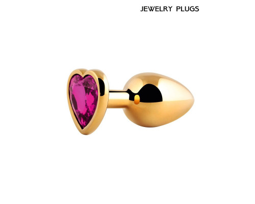 Золотистая анальная пробка с малиновым кристаллом - 9 см.