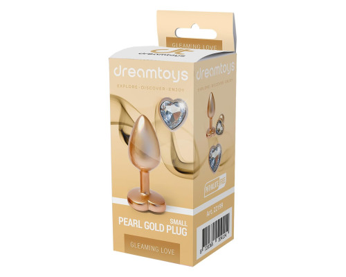Золотистая анальная пробка с прозрачным кристаллом-сердцем Pearl Gold Plug Small