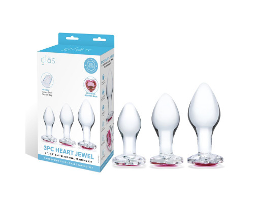 Заказать Набор из 3 стеклянных анальных пробок Heart Jewel Plug Set