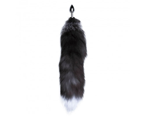 Серебристая анальная пробка с темным лисьим хвостом Black White Fox Tail Size S Серебристая анальная пробка с темным лисьим хвостом Black White Fox Tail Size S