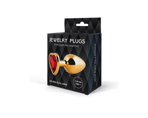 Золотистая анальная пробка с красным кристаллом - 9 см.