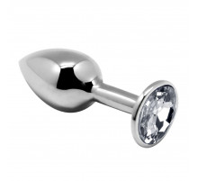 Серебристая анальная втулка с прозрачным кристаллом Mini Metal Butt Plug Size L - 9 см.
