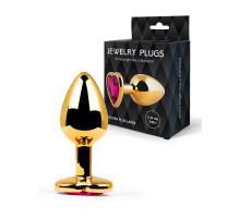 Золотистая анальная пробка с малиновым кристаллом - 9 см.