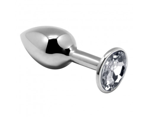Заказать Серебристая анальная втулка с прозрачным кристаллом Mini Metal Butt Plug Size S - 7 см.