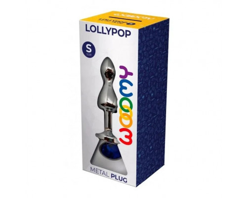Серебристая анальная втулка Wooomy Lollypop Size S с синим кристаллом
