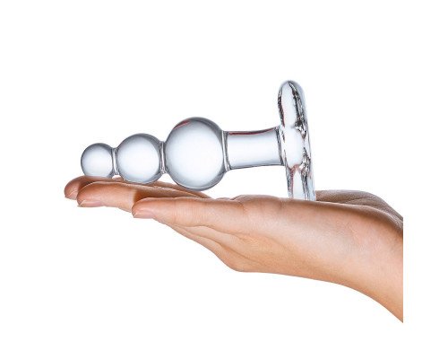 Заказать Прозрачная анальная пробка-елочка с 3 шариками Butt Plug with Tapere Base - 11 см.