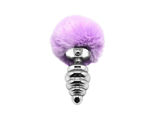 Серебристая анальная пробка с сиреневым мехом Metal Anal Fluffly Twist Plug L