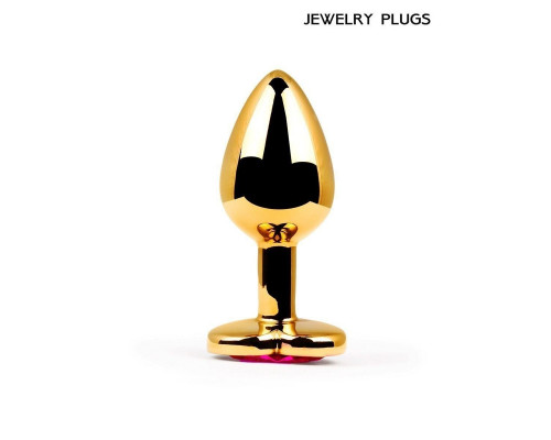 Золотистая анальная пробка с малиновым кристаллом - 9 см.