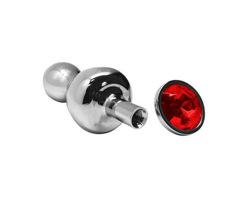Серебристая анальная втулка Wooomy Lollypop M с красным кристаллом - 9,4 см.