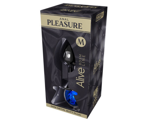Заказать Серебристая анальная втулка с синим кристаллом Mini Metal Butt Plug Size M - 8 см.