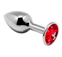 Серебристая анальная втулка с красным кристаллом Mini Metal Butt Plug Size S - 7 см.