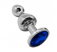 Серебристая анальная втулка Wooomy Lollypop Size S с синим кристаллом